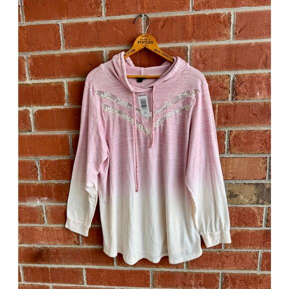 Torrid Super Soft Plush Lace Inset Hoodie Dip Dye Pink Ombré 3X Long Sleeve NWT - Picture 1 of 8
